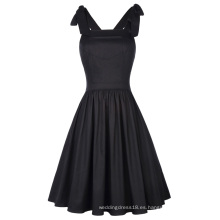 Kate Kasin Sexy Vintage retro 50s de las mujeres sin mangas cruz de espalda de algodón A-Line Black Swing vestido KK000666-1